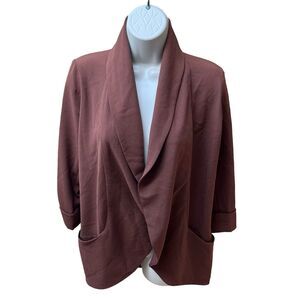 Aritzia Wilfred Blazer Women's Size 2 Chevalier Brown Open Front 3/4 Sleeve Cuff